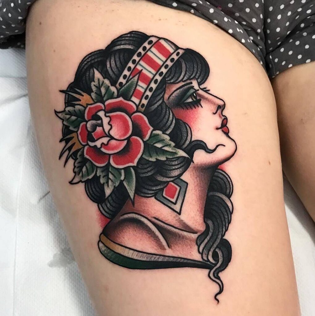 American Traditional Gypsy Girl Head